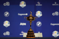 PGA: The Ryder Cup sits on a table after The Captains' News Conference at Times Center in Manhattan | Picture credit: Photo via Imagn Images